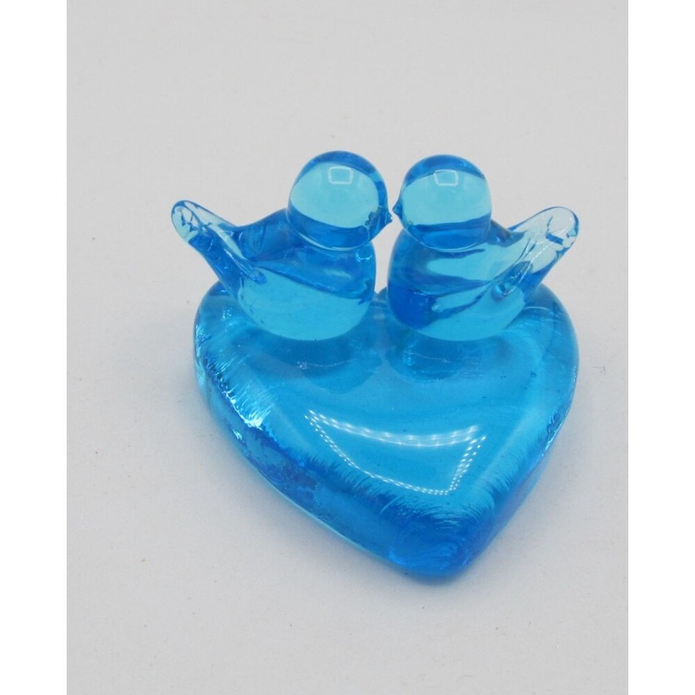 BLUEBIRD OF HAPPINESS Large Paperweight 2 Birds Heart Base Leo Ward 1989 VTG